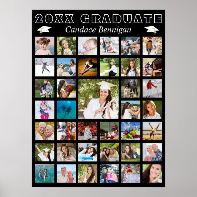 Modern Graduation Party Photo Collage Poster (Front)