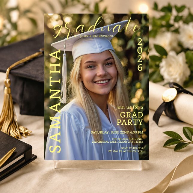 Modern Graduation Party Photo Invite (Elegant graduation invite with soft gold tones and modern photo layout)