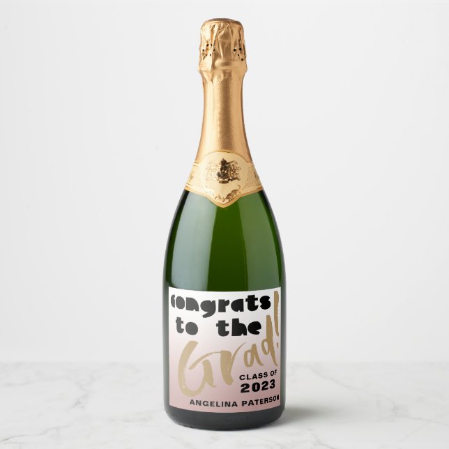 Modern Graduation Party Rose Gold gradient Sparkling Wine Label (Front)
