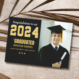 Modern Graduation Party with 1 Photo in Black Invitation