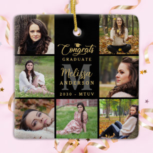 Modern Graduation Personalised 7 Photo Collage Ceramic Ornament