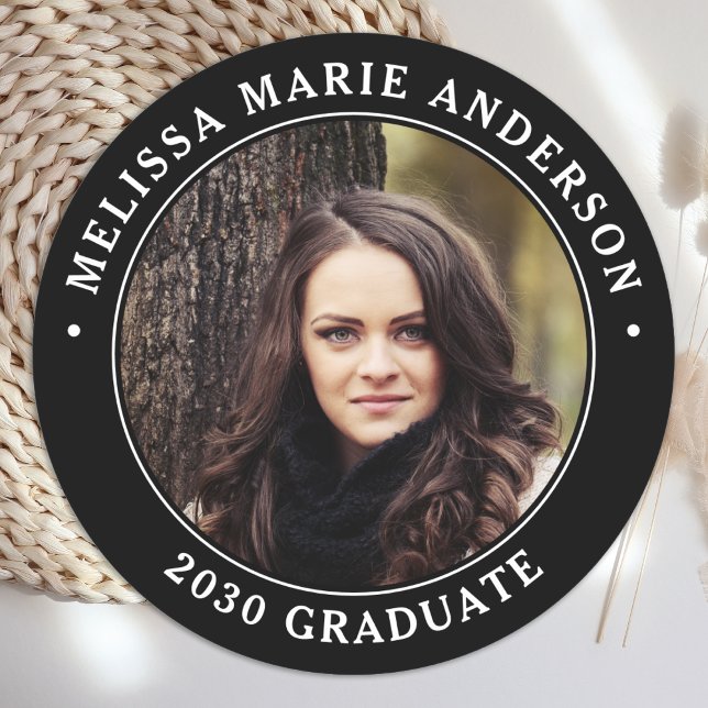 Modern Graduation Personalised Graduate Photo Classic Round Sticker (Creator Uploaded)