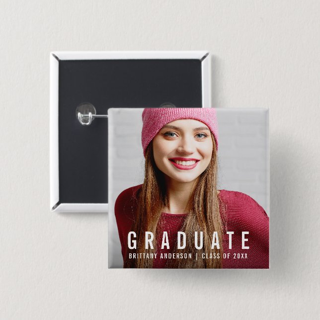 Modern Graduation Photo Announcement 15 Cm Square Badge (Front & Back)