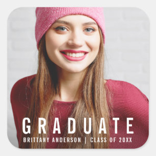 Modern Graduation Photo Announcement W Square Sticker