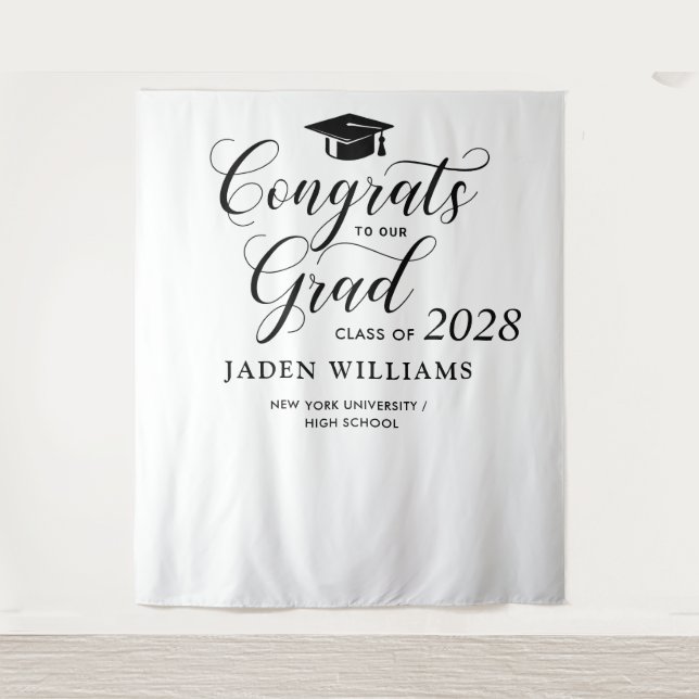 Modern Graduation Photo Booth Backdrop Tapestry (Front)