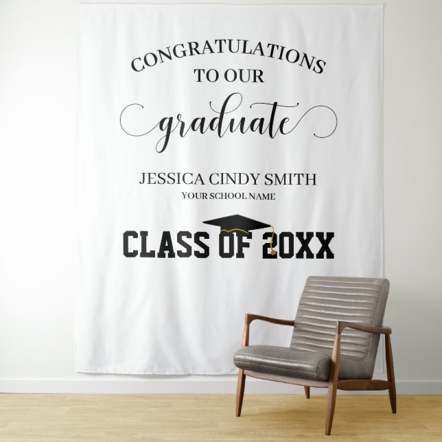 Modern Graduation Photo Booth Prop Tapestry (In Situ)