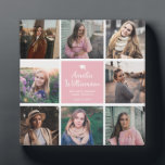 Modern Graduation Photo Collage Instagram Apricot Plaque<br><div class="desc">Show your pride! Celebrate your graduate with this custom photo collage table plaque featuring 8 favourite pictures of your grad in a modern chic instagram friendly square grid design. This is the chic millennial pink version for a splash of colour. Easy customisation with your name, name of school and class...</div>