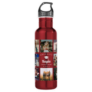Modern Graduation Photo Collage Instagram Cool Red 710 Ml Water Bottle