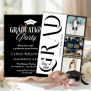 Modern Graduation Photo Collage Invitation