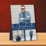 Modern Graduation Photo Collage Navy Blue Plaque<br><div class="desc">Your favourite photos, the word Graduate, your name and graduation year in elegant white text on the front, this frameless photo plaque with a built-in easel is a great keepsake to remember your graduate's special milestone. **TIP: Upload all horizontal photos for best results. Click on Customise further link to change...</div>