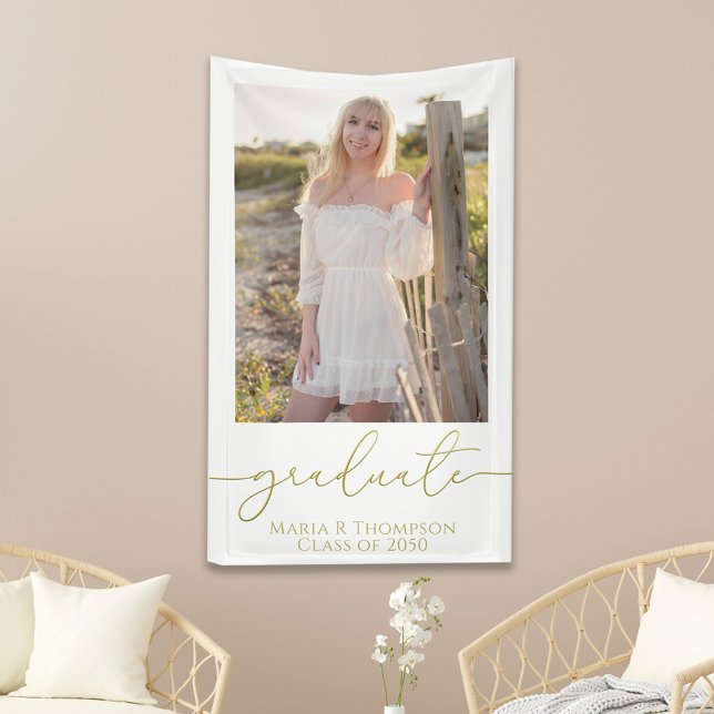 Modern Graduation Photo Elegant Gold Script  Banner (Creator Uploaded)