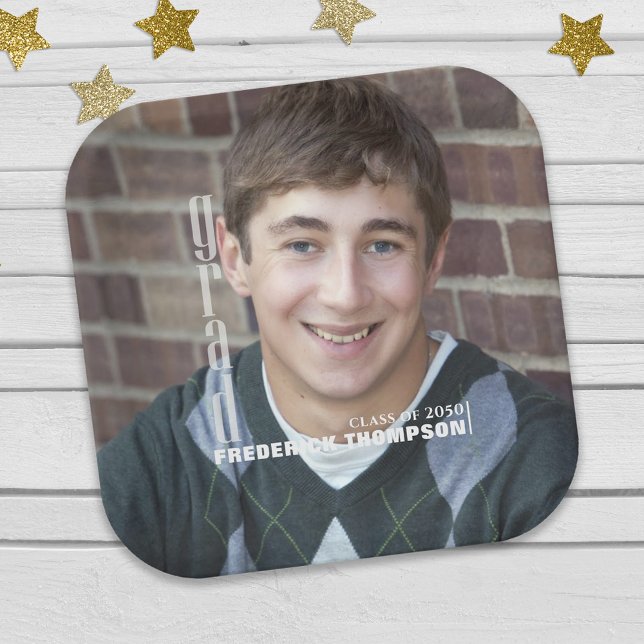 Modern Graduation Photo Minimalist Elegant Grad Paper Plate (Creator Uploaded)