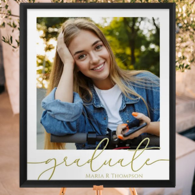 Modern Graduation Photo Minimalist Gold Script Poster (Creator Uploaded)