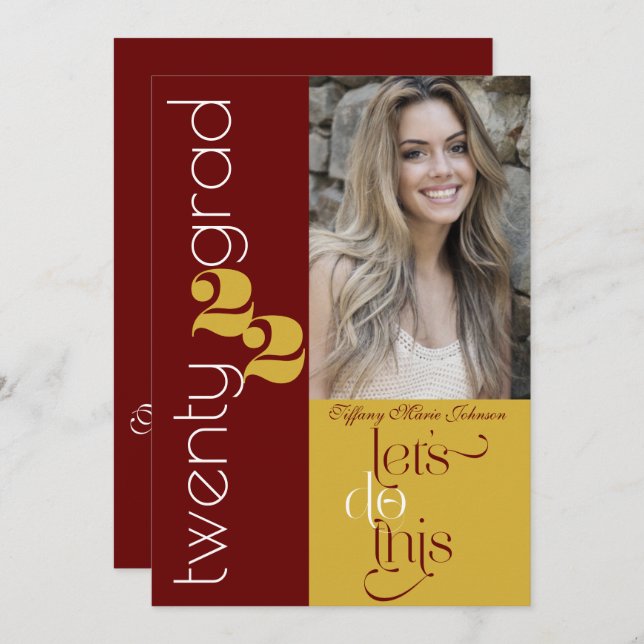 Modern Graduation Photo School Colours Invitation (Front/Back)