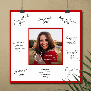 Modern Graduation Photo Signature Scarlet Poster