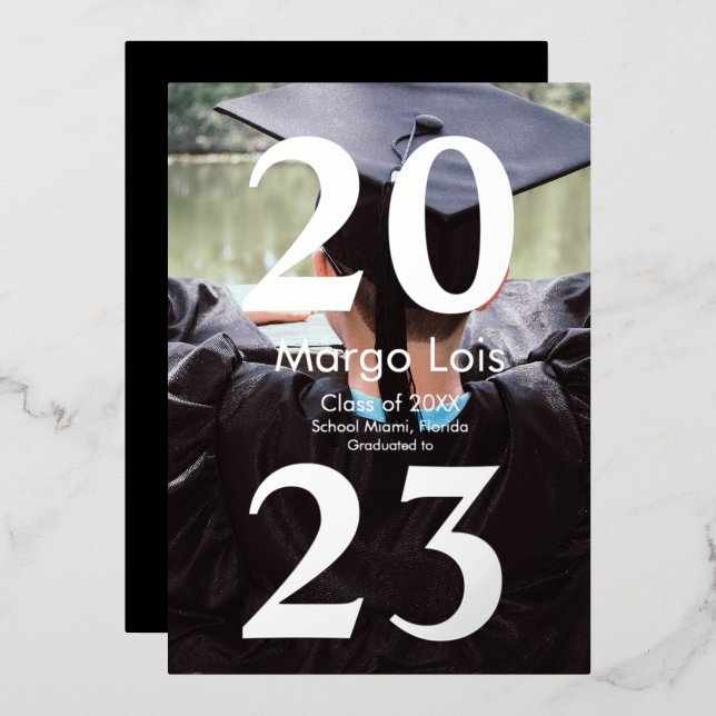 Modern Graduation Photo Silver Bold Pressed  (Front/Back)