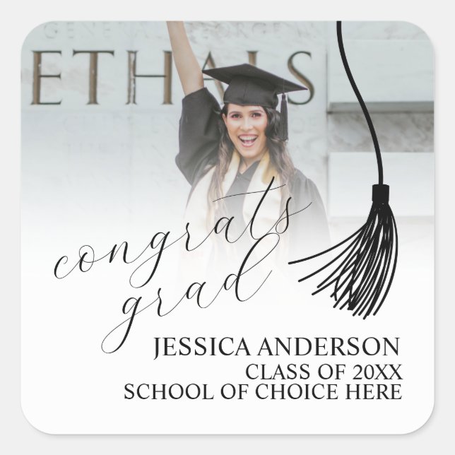 Modern Graduation Photo Square Sticker (Front)