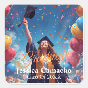 Modern Graduation Photo Sticker with Gold Script