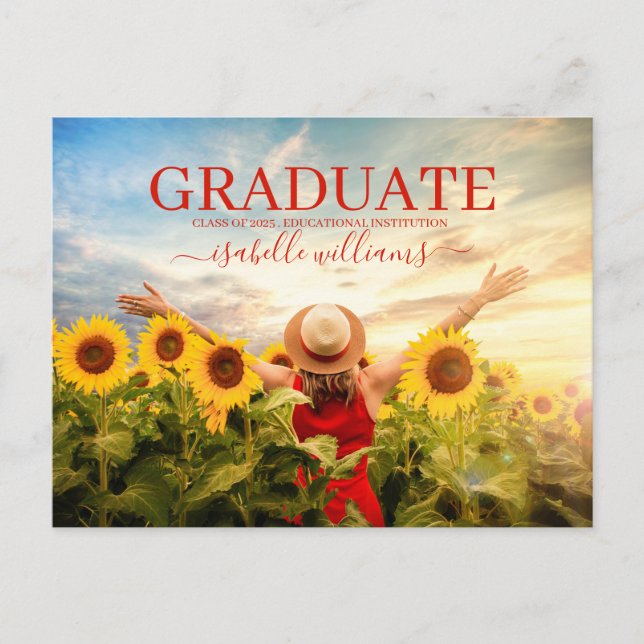 Modern Graduation Photo Sunflowers Announcement Postcard (Front)