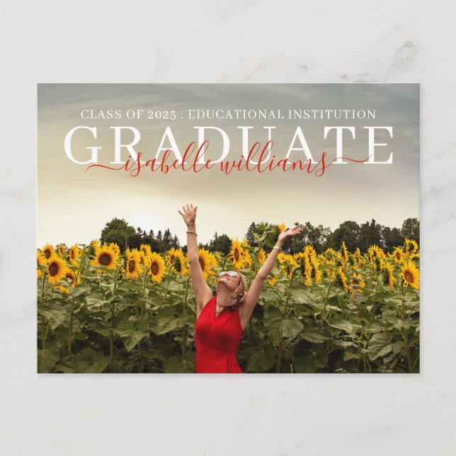Modern Graduation Photo Sunflowers Announcement Postcard (Front)