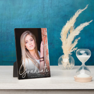 Modern Graduation Photo White Script Graduation  Plaque