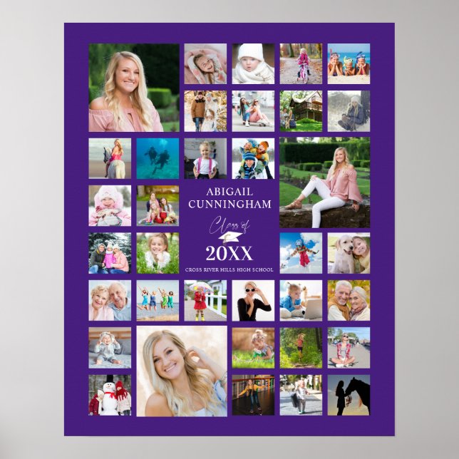 Modern Graduation Purple 35 Photo Collage Poster (Front)