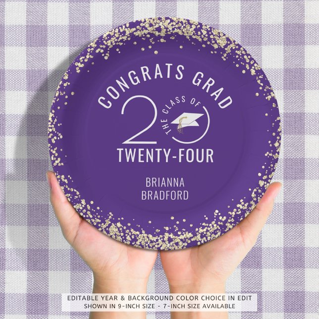 Modern Graduation Purple Faux Gold Glitter Paper Plate (Creator Uploaded)