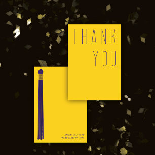 Modern Graduation Purple & Gold Typography Thank You Card