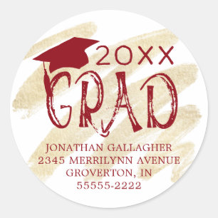 Modern Graduation Red GRAD Return Address Classic Round Sticker