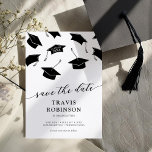 Modern Graduation Save The Date Card<br><div class="desc">Discover the elegance of simplicity with our minimalist graduation save-the-date cards. Framed by a cascade of stylised black mortarboard caps, the card exudes sophistication. While its modern text template allows for effortless personalisation, making it a seamless fit for your upcoming event. Secure your spot on your loved ones' calendars with...</div>