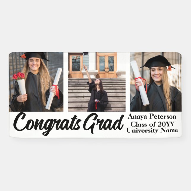 Modern Graduation Script 3 Photos Collage Banner (Horizontal)