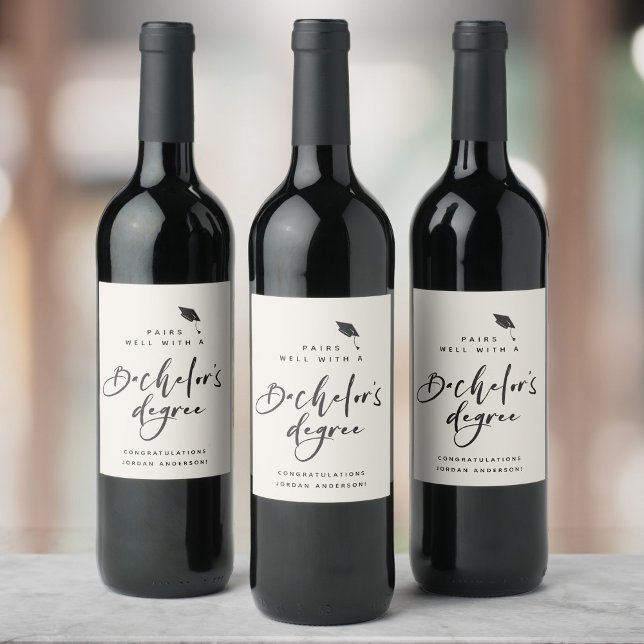 Modern Graduation Script Bachelor Congrats Grad Wine Label (Creator Uploaded)