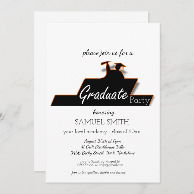 Modern Graduation Script Black & White Scroll  Invitation (Front/Back)