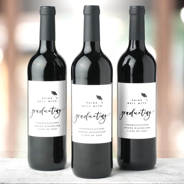 Modern Graduation Script Calligraphy Congrats Grad Wine Label (Creator Uploaded)