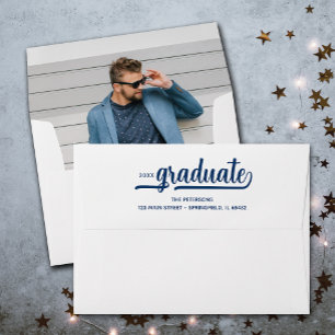 Modern Graduation Script Photo Lined Envelope