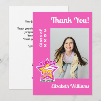 Modern Graduation Super Grad Pink  Editable Thank You Card