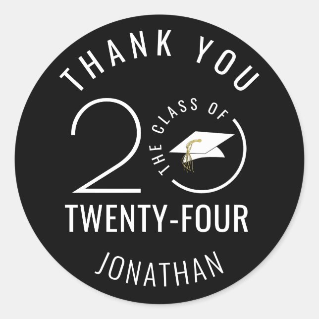 Modern Graduation THANK YOU Class Year Black Classic Round Sticker (Front)