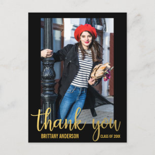 Modern Graduation Thank You Graduate Photo Gold Postcard