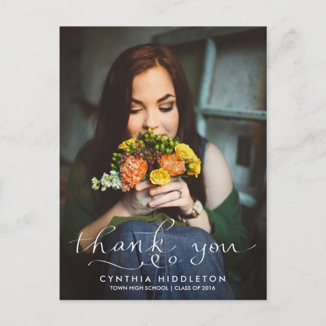 Modern Graduation Thank You Typography Photo Postcard (Front)