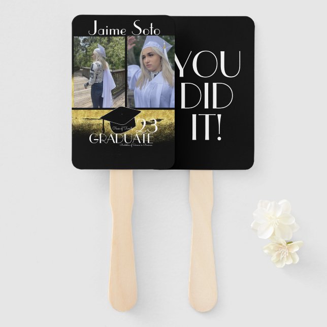 Modern Graduation Typography Script Collage Photo  Hand Fan (Front and Back)