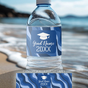 Modern Graduation with Funky Pattern and Name Water Bottle Label