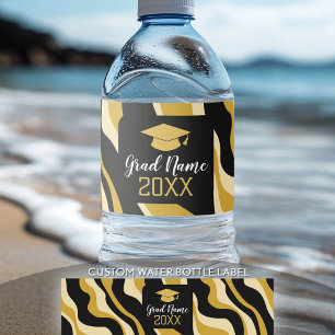 Modern Graduation with Funky Pattern and Name Water Bottle Label