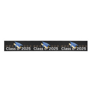 Modern Graduation with Gold Black and Name Grosgrain Ribbon