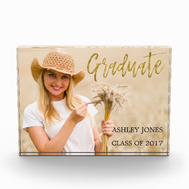 Modern Graduation with Gold Foil Typography Photo Block (Front)