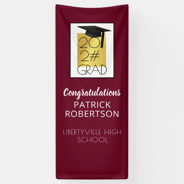 Modern Graduation Year Grad Maroon Gold Banner (Vertical)