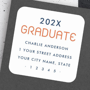 Modern graduation year graduate return address square sticker