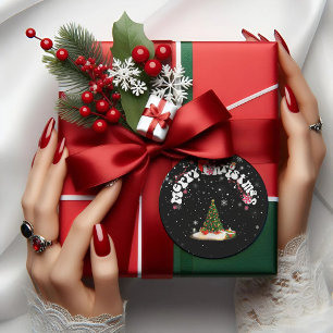 Modern Graffiti Black Merry Christmas Classic Round Sticker