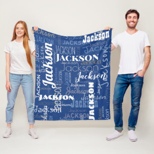 Modern Graffiti Blue Long Names Pattern Fleece Blanket