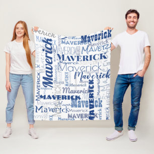 Modern Graffiti Blue White Long Names Pattern Fleece Blanket
