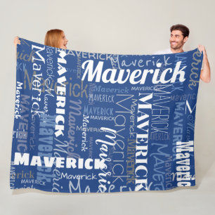Modern Graffiti Dark Blue Long Names Pattern Fleece Blanket